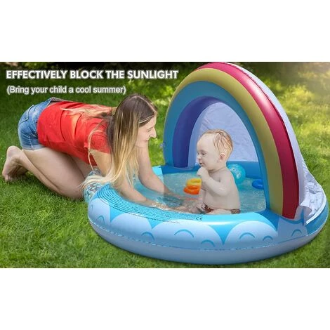 BAICCCF Piscine Enfant Rainbow Blow Up Kiddie Pool Gonflable Mini Piscine Water Baby Shade Beach Tent Pool 90 * 65CM Portable Wading Pool Avec Canopy For Outdoor Backyard For Kids Toddler 5 BAICCCF Piscine Enfant Rainbow Blow Up Kiddie Pool Gonflable Mini Piscine Water Baby Shade Beach Tent Pool 90 * 65CM Portable Wading Pool Avec Canopy For Outdoor Backyard For Kids Toddler – Image 3