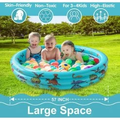 BAICCCF Piscine Enfant 145 X 40 Cm, Piscine Dino Kiddie, Bassin De Rembourrage Rond Pour Bébé à 3 Anneaux Pour L'extérieur Et L'intérieur, Piscine Pour Tout-petits, Piscine à Balles, Pêche, Centre De Jeux Pour Jardin. -Piscine Soldes Boutique 63952777 3