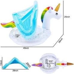 BAICCCF Piscine Enfant Flotteur De Piscine Licorne Pour Bébé Avec Auvent UPF50+, Siège Scintillant Et Poignée De Sécurité, Flotteurs Gonflables Pour Piscine Pour Bébé De 1 à 3 Ans, Garçons, Filles, Tout-petits En Plein Air. -Piscine Soldes Boutique 63952778 3