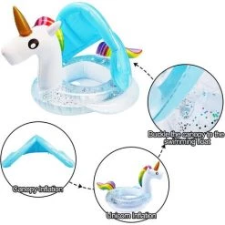 BAICCCF Piscine Enfant Flotteur De Piscine Licorne Pour Bébé Avec Auvent UPF50+, Siège Scintillant Et Poignée De Sécurité, Flotteurs Gonflables Pour Piscine Pour Bébé De 1 à 3 Ans, Garçons, Filles, Tout-petits En Plein Air. -Piscine Soldes Boutique 63952778 4