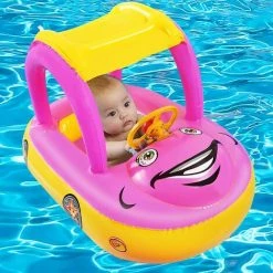 BAICCCF Piscine Enfant Flotteur De Piscine Pour Bébé Avec Auvent UPF 50+,flotteur De Natation Gonflable En Forme De Voiture Avec Siège De Sécurité Pare-soleil, Flotteur De Natation Pour Bébé Pour Tout-petits Enfants De 6 à 36 Mois