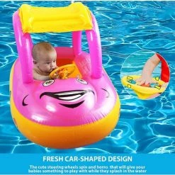 BAICCCF Piscine Enfant Flotteur De Piscine Pour Bébé Avec Auvent UPF 50+,flotteur De Natation Gonflable En Forme De Voiture Avec Siège De Sécurité Pare-soleil, Flotteur De Natation Pour Bébé Pour Tout-petits Enfants De 6 à 36 Mois -Piscine Soldes Boutique 63952832 3