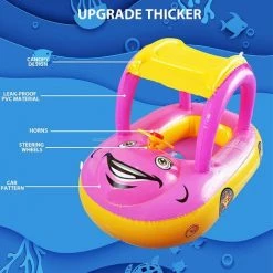 BAICCCF Piscine Enfant Flotteur De Piscine Pour Bébé Avec Auvent UPF 50+,flotteur De Natation Gonflable En Forme De Voiture Avec Siège De Sécurité Pare-soleil, Flotteur De Natation Pour Bébé Pour Tout-petits Enfants De 6 à 36 Mois -Piscine Soldes Boutique 63952832 4