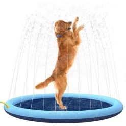 BAICCCF Piscine Enfant L-150CM Splash Sprinkler Pad Pour Chiens Enfants, Piscine Épaissie Antidérapante Pour Chien Avec Arroseur, Pet Summer Outdoor Play Tapis D'eau Jouets Pour Chiens De Compagnie Et Kiddie
