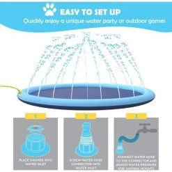 BAICCCF Piscine Enfant L-150CM Splash Sprinkler Pad Pour Chiens Enfants, Piscine Épaissie Antidérapante Pour Chien Avec Arroseur, Pet Summer Outdoor Play Tapis D'eau Jouets Pour Chiens De Compagnie Et Kiddie -Piscine Soldes Boutique 63952856 4