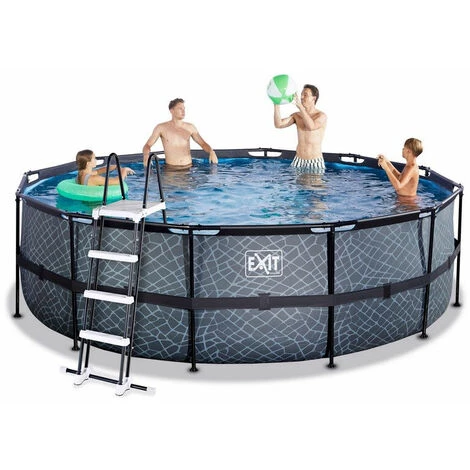 EXIT TOYS EXIT Stone Zwembad ø450x122cm Met Filterpomp - Grijs 4 EXIT TOYS EXIT Stone Zwembad ø450x122cm Met Filterpomp - Grijs – Image 2