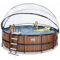 EXIT TOYS EXIT Wood Zwembad ø450x122cm Met Overkapping En Zandfilter- En Warmtepomp - Bruin