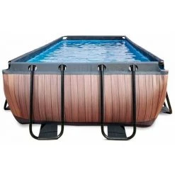 EXIT TOYS EXIT Wood Zwembad 400x200x100cm Met Overkapping En Zandfilter- En Warmtepomp - Bruin -Piscine Soldes Boutique 64076346 2