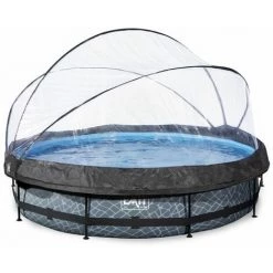 EXIT TOYS EXIT Stone Zwembad ø360x76cm Met Overkapping En Filterpomp - Grijs
