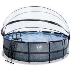 EXIT TOYS EXIT Stone Zwembad ø488x122cm Met Overkapping En Zandfilter- En Warmtepomp - Grijs