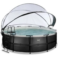 EXIT TOYS EXIT Black Leather Zwembad ø488x122cm Met Overkapping En Zandfilter- En Warmtepomp - Zwart