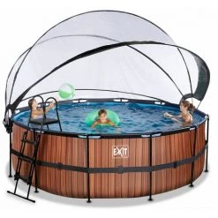 EXIT TOYS EXIT Wood Zwembad ø427x122cm Met Overkapping En Zandfilterpomp - Bruin -Piscine Soldes Boutique 64076377 3