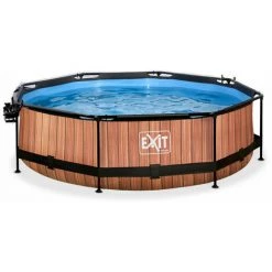 EXIT TOYS EXIT Wood Zwembad ø300x76cm Met Overkapping, Schaduwdoek En Filterpomp - Bruin -Piscine Soldes Boutique 64076382 3