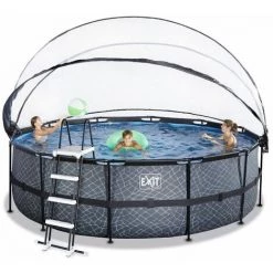EXIT TOYS EXIT Stone Zwembad ø450x122cm Met Overkapping En Zandfilter- En Warmtepomp - Grijs