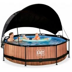 EXIT TOYS EXIT Wood Zwembad ø300x76cm Met Schaduwdoek En Filterpomp - Bruin -Piscine Soldes Boutique 64076422 3