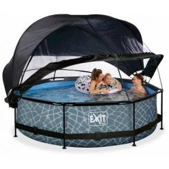 EXIT TOYS EXIT Stone Zwembad ø300x76cm Met Overkapping, Schaduwdoek En Filterpomp - Grijs -Piscine Soldes Boutique 64076424 3