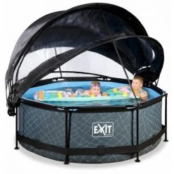 EXIT TOYS EXIT Stone Zwembad ø244x76cm Met Overkapping, Schaduwdoek En Filterpomp - Grijs -Piscine Soldes Boutique 64076428 3