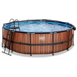EXIT TOYS EXIT Wood Zwembad ø450x122cm Met Overkapping En Zandfilterpomp - Bruin -Piscine Soldes Boutique 64076429 2