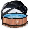 EXIT TOYS EXIT Wood Zwembad ø244x76cm Met Overkapping, Schaduwdoek En Filterpomp - Bruin