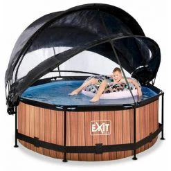 EXIT TOYS EXIT Wood Zwembad ø244x76cm Met Overkapping, Schaduwdoek En Filterpomp - Bruin -Piscine Soldes Boutique 64076430 4