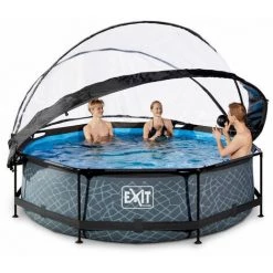 EXIT TOYS EXIT Stone Zwembad ø300x76cm Met Overkapping En Filterpomp - Grijs -Piscine Soldes Boutique 64076500 2