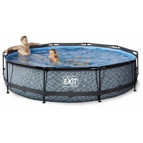 EXIT TOYS EXIT Stone Zwembad ø360x76cm Met Filterpomp - Grijs 3 EXIT TOYS EXIT Stone Zwembad ø360x76cm Met Filterpomp - Grijs