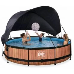 EXIT TOYS EXIT Wood Zwembad ø360x76cm Met Schaduwdoek En Filterpomp - Bruin -Piscine Soldes Boutique 64076550 3