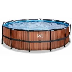EXIT TOYS EXIT Wood Zwembad ø488x122cm Met Filterpomp - Bruin
