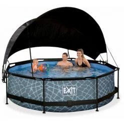 EXIT TOYS EXIT Stone Zwembad ø300x76cm Met Schaduwdoek En Filterpomp - Grijs -Piscine Soldes Boutique 64076574 3