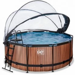 EXIT TOYS EXIT Wood Zwembad ø360x122cm Met Overkapping En Zandfilterpomp - Bruin