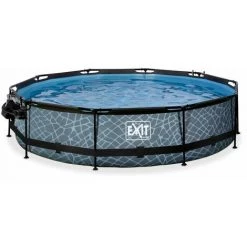EXIT TOYS EXIT Stone Zwembad ø360x76cm Met Overkapping, Schaduwdoek En Filterpomp - Grijs -Piscine Soldes Boutique 64076594 3