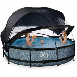 EXIT TOYS EXIT Stone Zwembad ø360x76cm Met Overkapping, Schaduwdoek En Filterpomp - Grijs -Piscine Soldes Boutique 64076594 4
