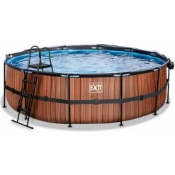 EXIT TOYS EXIT Wood Zwembad ø488x122cm Met Overkapping En Zandfilterpomp - Bruin -Piscine Soldes Boutique 64076623 2