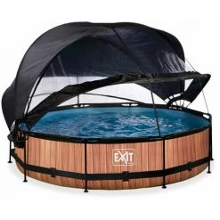 EXIT TOYS EXIT Wood Zwembad ø360x76cm Met Overkapping, Schaduwdoek En Filterpomp - Bruin