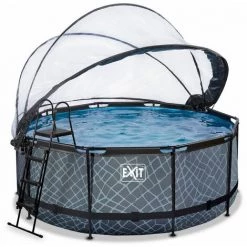 EXIT TOYS EXIT Stone Zwembad ø360x122cm Met Overkapping En Zandfilterpomp - Grijs