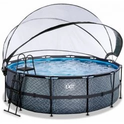EXIT TOYS EXIT Stone Zwembad ø427x122cm Met Overkapping En Zandfilterpomp - Grijs