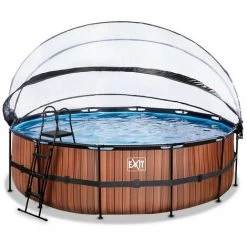 EXIT TOYS EXIT Wood Zwembad ø488x122cm Met Overkapping En Zandfilter- En Warmtepomp - Bruin