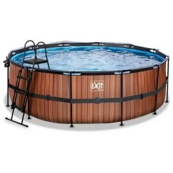 EXIT TOYS EXIT Wood Zwembad ø427x122cm Met Overkapping En Zandfilter- En Warmtepomp - Bruin -Piscine Soldes Boutique 64076712 2