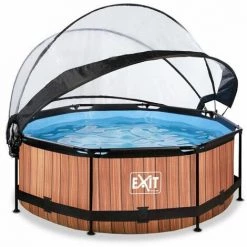EXIT TOYS EXIT Wood Zwembad ø244x76cm Met Overkapping En Filterpomp - Bruin