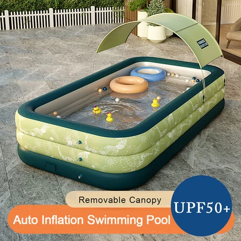 TANCYCO Auto Gonflage Piscine Gonflable Résistant Au Soleil Radeau De Flotteur De Piscine Auvent Amovible Pour La Fête De L'eau De Cour Extérieure (Vert,3.05M) 5 TANCYCO Auto Gonflage Piscine Gonflable Résistant Au Soleil Radeau De Flotteur De Piscine Auvent Amovible Pour La Fête De L'eau De Cour Extérieure (Vert,3.05M) – Image 3