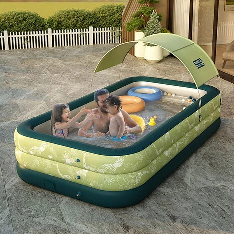 TANCYCO Auto Gonflage Piscine Gonflable Résistant Au Soleil Radeau De Flotteur De Piscine Auvent Amovible Pour La Fête De L'eau De Cour Extérieure (Vert,3.05M) 7 TANCYCO Auto Gonflage Piscine Gonflable Résistant Au Soleil Radeau De Flotteur De Piscine Auvent Amovible Pour La Fête De L'eau De Cour Extérieure (Vert,3.05M) – Image 5