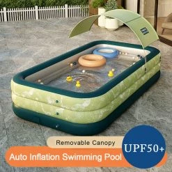 TANCYCO Auto Gonflage Piscine Gonflable Résistant Au Soleil Flotteur Radeau Auvent Amovible Pour La Fête De L'eau De Cour Extérieure (Vert, 2.1M) -Piscine Soldes Boutique 64277597 3
