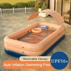 TANCYCO Auto Gonflage Piscine Gonflable Résistant Au Soleil Radeau De Flotteur De Piscine Auvent Amovible Pour La Fête De L'eau De Cour Extérieure (Rose,2.1M) -Piscine Soldes Boutique 64277667 3