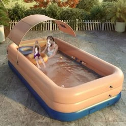 TANCYCO Auto Gonflage Piscine Gonflable Résistant Au Soleil Radeau De Flotteur De Piscine Auvent Amovible Pour La Fête De L'eau De Cour Extérieure (Rose,2.1M) -Piscine Soldes Boutique 64277667 5
