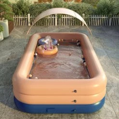 TANCYCO Auto Gonflage Piscine Gonflable Résistant Au Soleil Flotteur Radeau Auvent Amovible Pour La Fête De L'eau De Cour Extérieure (Rose,2.6M) -Piscine Soldes Boutique 64277668 4