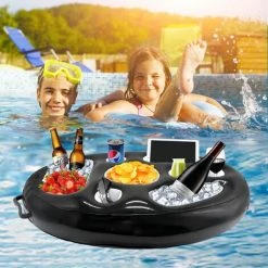 ENLENK Porte Boisson Gonflable, 8 Trous Bar De Piscine Flottant, Porte Gobelet De Boissons Salade De Fruits Buffet Piscine Accessoires Adultes Pour Piscine Beach Party Fun (Black) -Piscine Soldes Boutique 64492559 4
