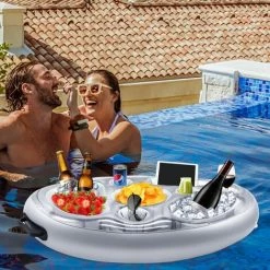 ENLENK Porte Boisson Gonflable, 8 Trous Bar De Piscine Flottant, Porte Gobelet De Boissons Salade De Fruits Buffet Piscine Accessoires Adultes Pour Piscine Beach Party Fun (Gray) -Piscine Soldes Boutique 64496744 5