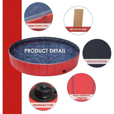 BENOBBY KIDS Pecute Piscine Pour Chien | Baignoire Chien Pliable | Tissus Non Toxique, Piscine Enfant | Pour Jardin, Patio Ou Salle De Bain, Plus Robuste | Nouvelle Version - Résistant à L'usure,160*30cm,rouge 5 BENOBBY KIDS Pecute Piscine Pour Chien | Baignoire Chien Pliable | Tissus Non Toxique, Piscine Enfant | Pour Jardin, Patio Ou Salle De Bain, Plus Robuste | Nouvelle Version - Résistant à L'usure,160*30cm,rouge – Image 3