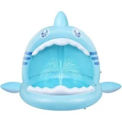 BEARSU Piscine Pour Bébé, Pataugeoire Gonflable Requin Pour Jeunes Enfants Avec Jet D'eau Et Auvent, Aire De Jeux Pour Intérieur Extérieur Tente Piscine Pliable Bebe