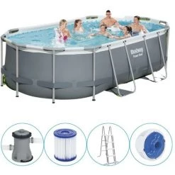 Piscine Tubulaire Bestway Ovale 427x250x100 Cm - Avec Pompe De Filtration